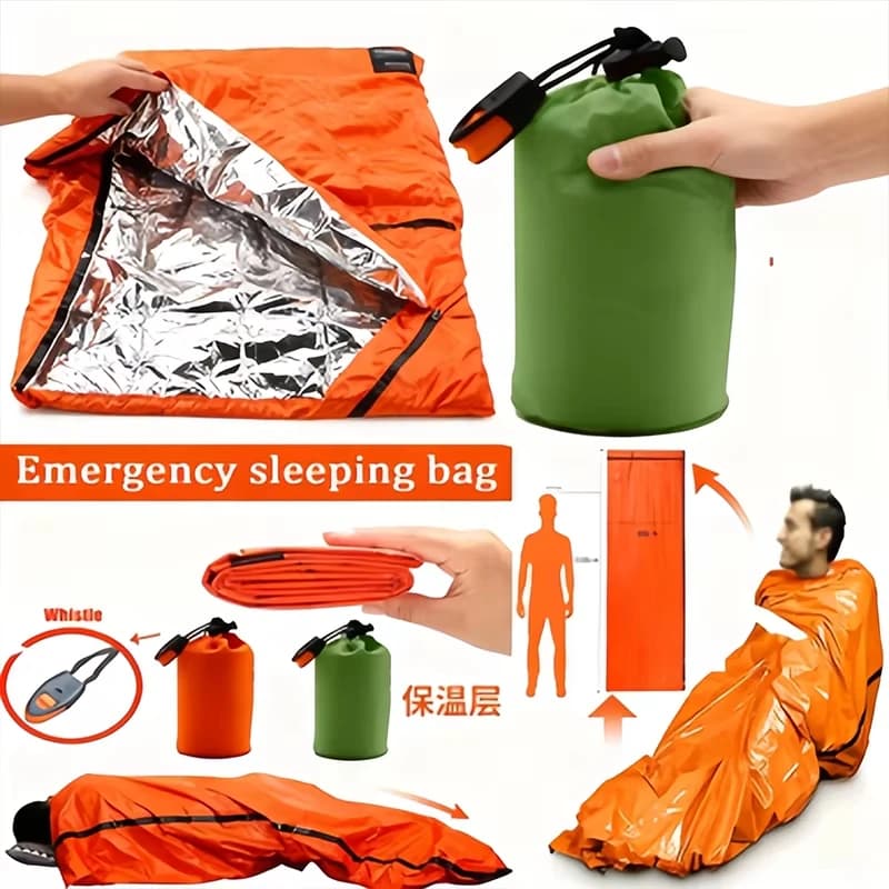 New Portable Waterproof Emergency Survival Sleeping Bag Outdoor Edc Camping Gear Thermal Sack First Aid Rescue Kit Mylar Blanket