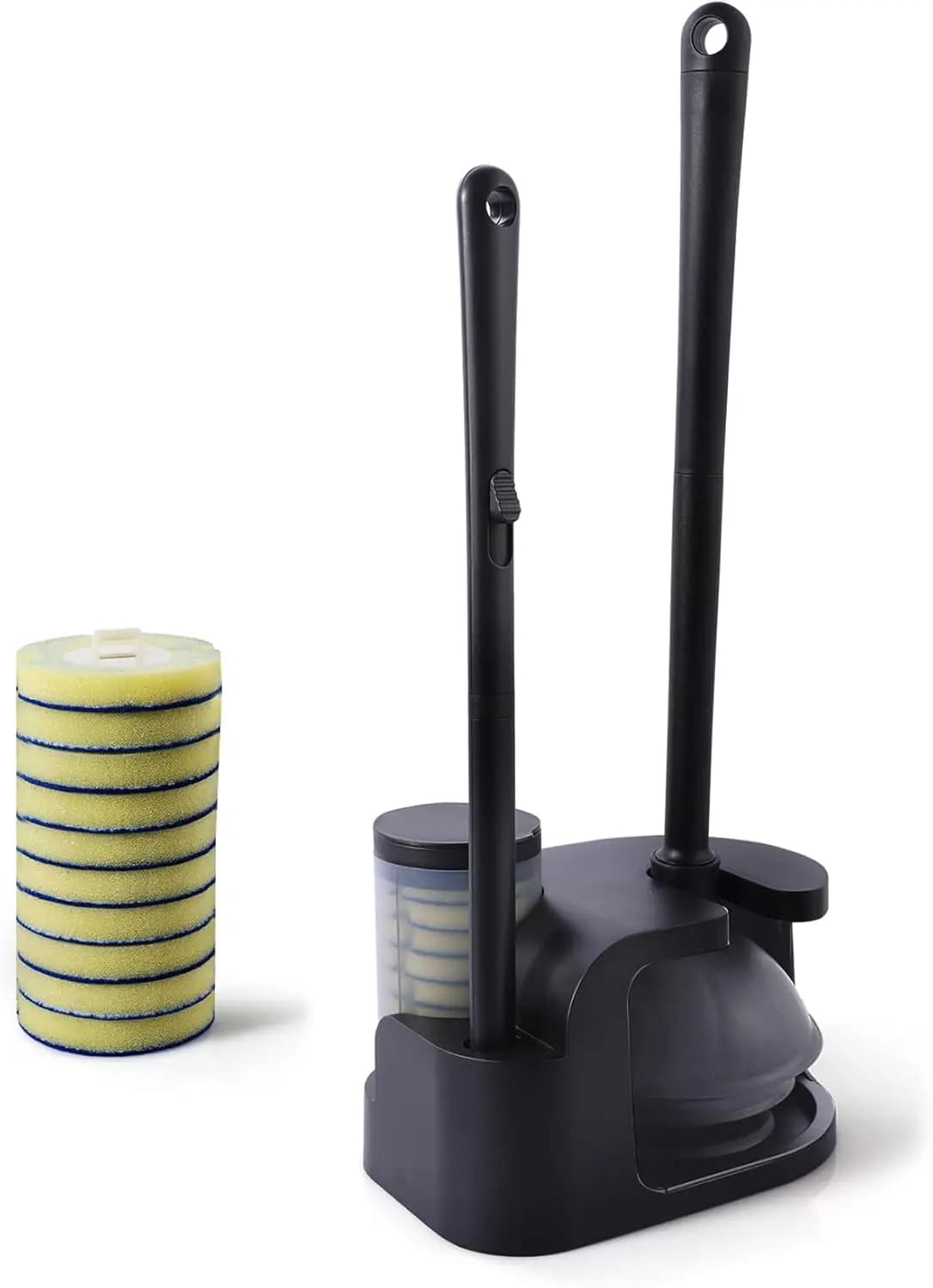 Set Combinato Spazzola WC e Sturalavandini - Kit Monouso 2-in-1 con 10 Testine di Ricambio, Supporto Compatto per Bagno