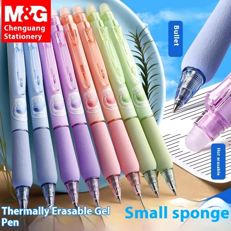 M&G Penna gel da 0,5 mm Gel push-up cancellabile con impugnatura in spugna Nero/Blu cristallo per studenti e cancelleria per ufficio