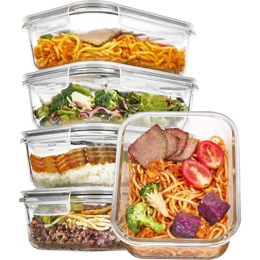 Set di 5 Contenitori in Vetro da 35oz per Alimenti con Coperchi, Contenitori per Preparazione Pasti, Ermetici, Riutilizzabili, Sicuri per Forno
