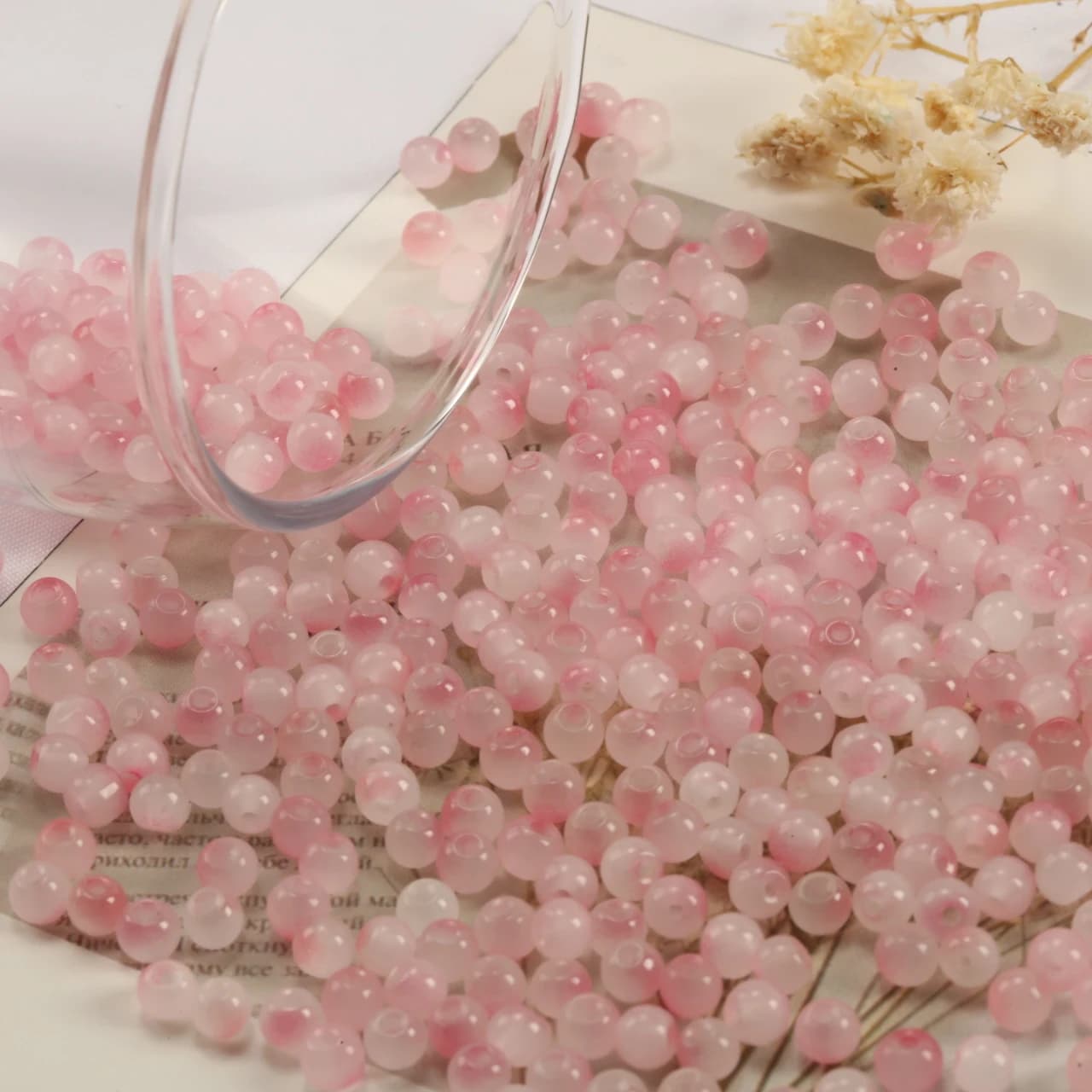 Perline in Vetro Imitazione Giada Rosa Lampone da 4mm, Perline Rotonde Sciolte per Creazione di Gioielli Fai-da-Te, Bracciali, Collane, Orecchini e Accessori