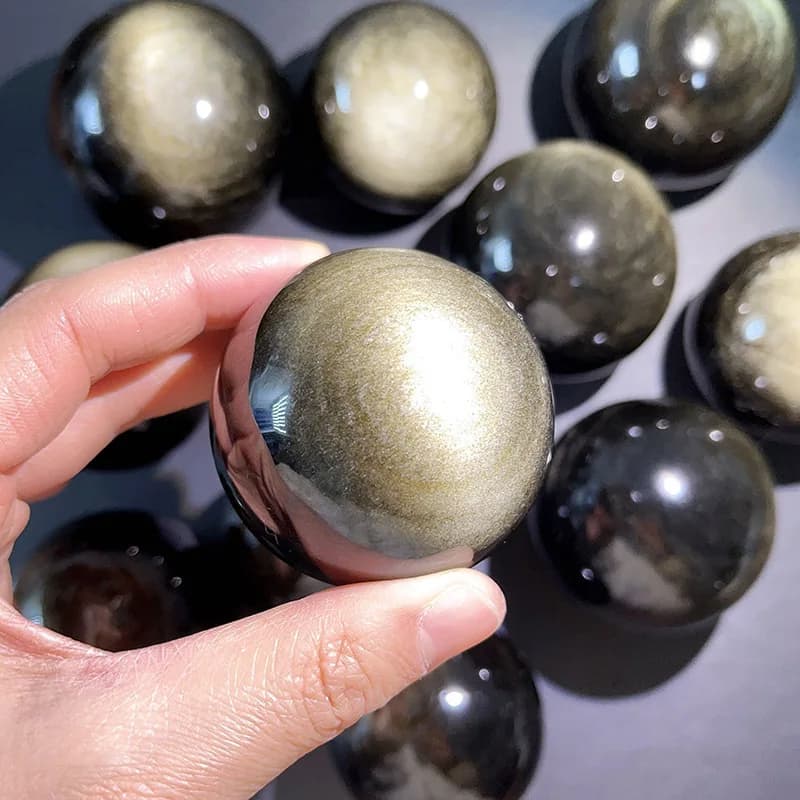 Sfera di Ossidiana Dorata Naturale, Cristallo Energetico per Feng Shui, Decorazione Casa, Artigianato, Meditazione Reiki, Divinazione, Regalo