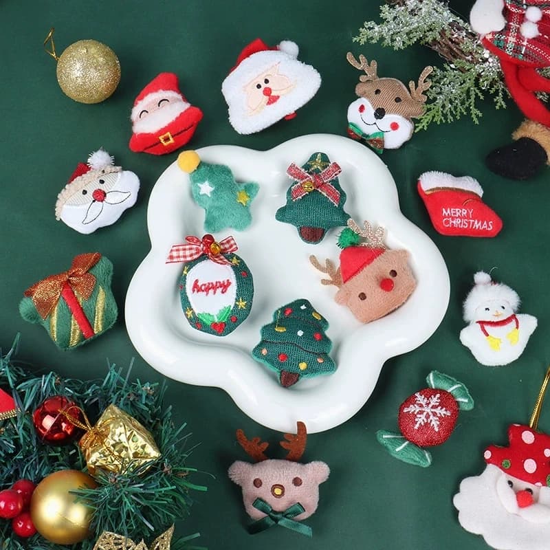 Fermagli per capelli natalizi per ragazze Forcine per capelli in cotone fatte a mano Clip laterale per bambini Accessori per capelli carini Fermaglio per capelli per bambola di Babbo Natale per bambini