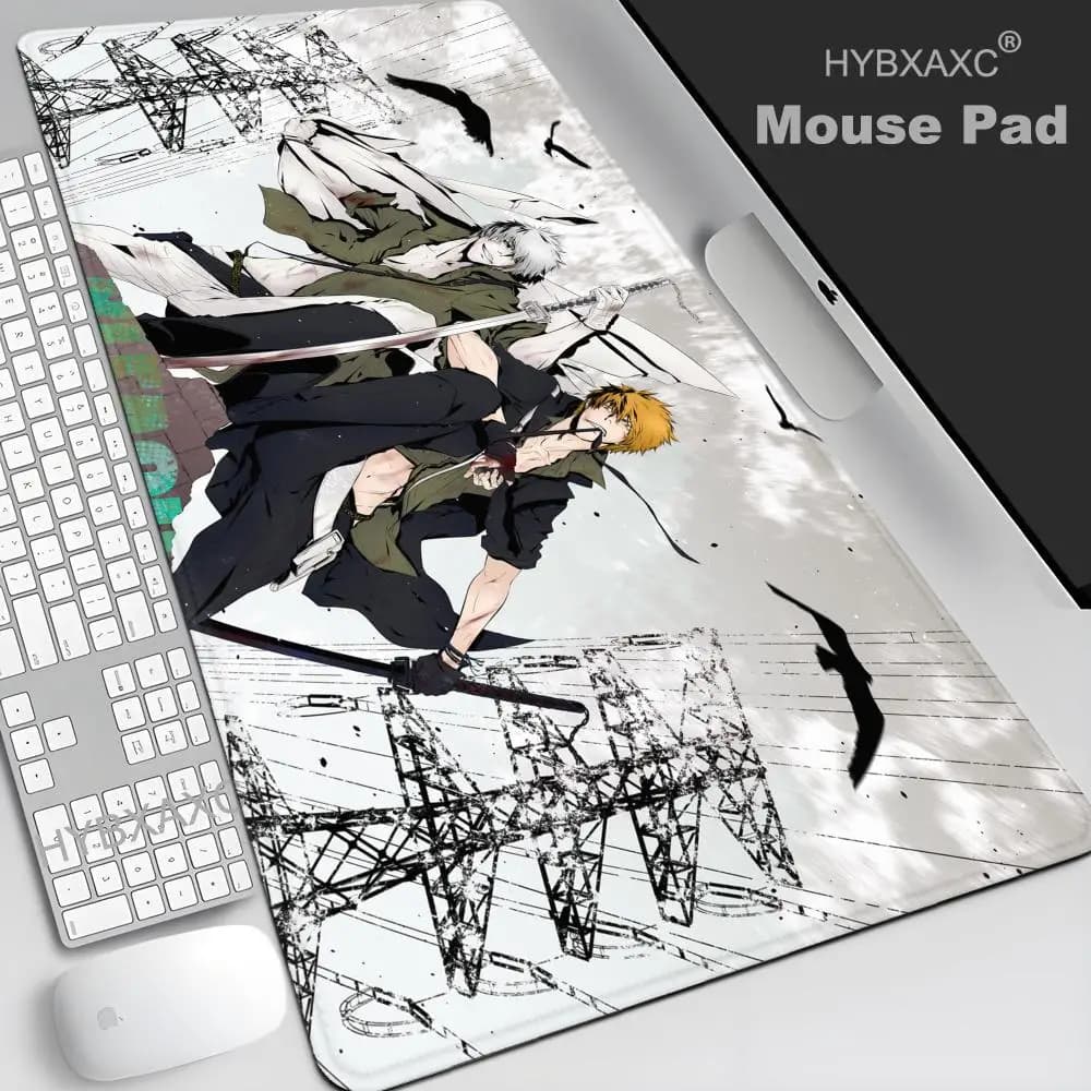 Tappetino per mouse da gioco Bleach in bianco e nero Tappetino da scrivania Accessori per PC anime Tappetino per mouse 900x400 Tappeto da scrivania esteso per desktop di grandi dimensioni per giocatori