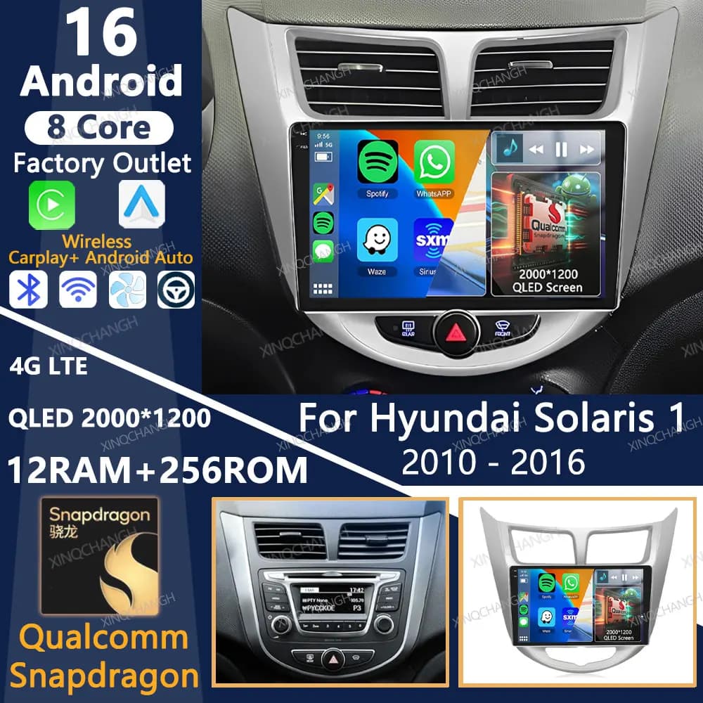 Android 16 Car Radio For Hyundai Solaris Verna Accent 1 2010 - 2016 Multimedia Stereo Video Player BT 4G WIFI Qualcomm Head Unit
