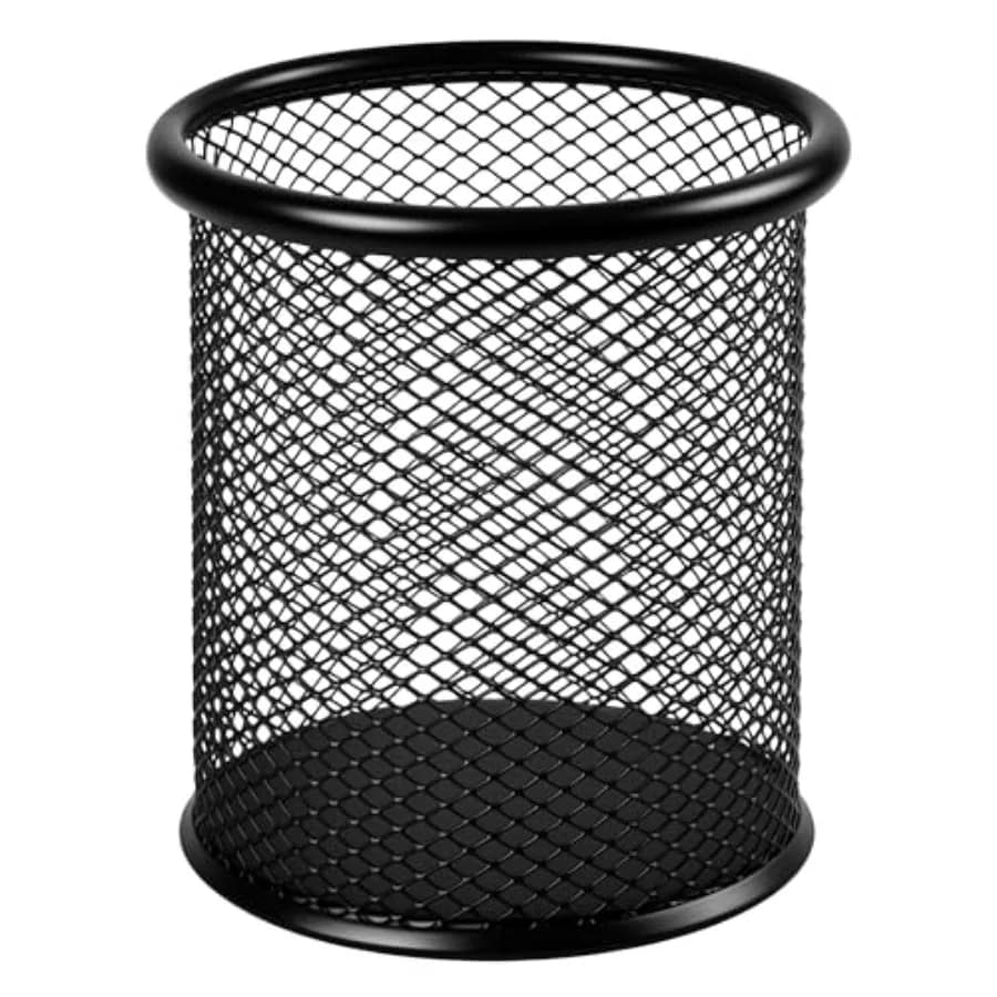 Black Pen Holder Cup for Desk Modern Wire Mesh Pencil Cup Holder, Durable Office Pen Organizer for Desk, Home and Office