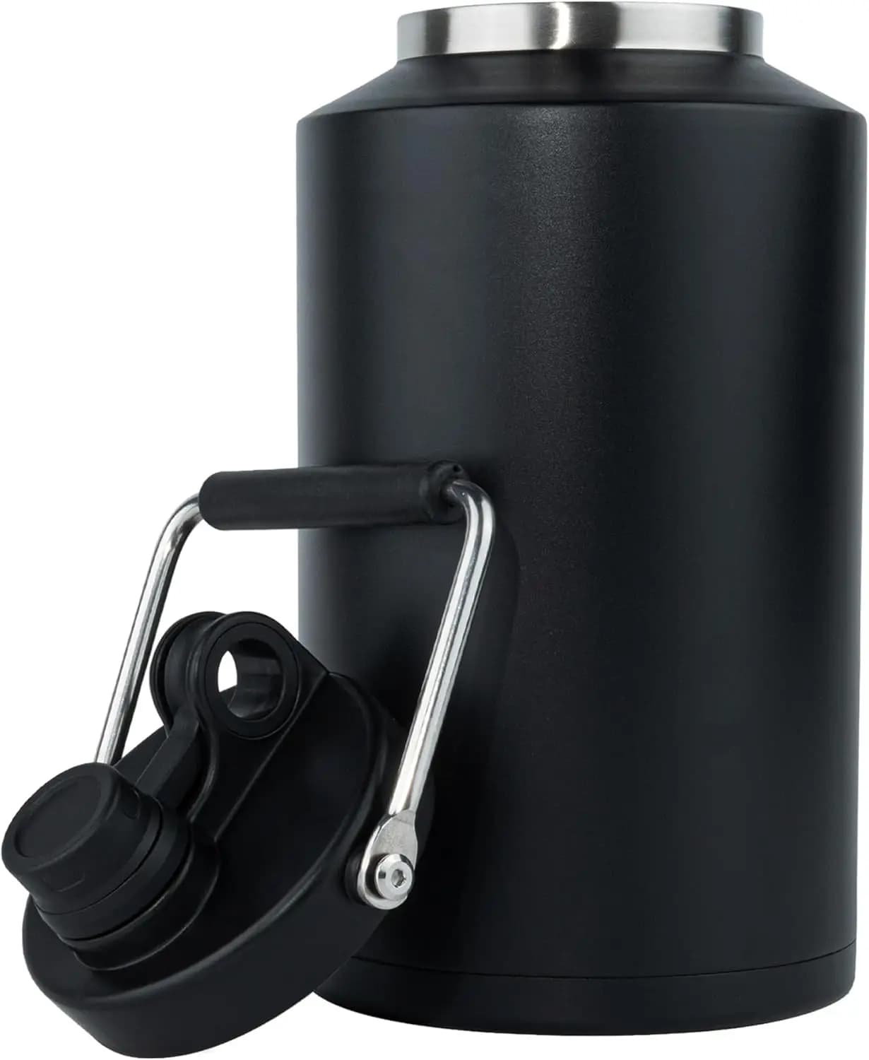 Bottiglia d'Acqua Isolata in Acciaio Inox da 128oz, Borraccia Termica a Doppia Parete con Manico, per Bevande Calde e Fredde, Antisudore, per Campeggio e Viaggi, Nera