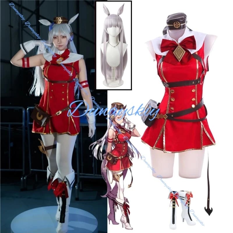 Game Ua musume Pretty Derby Gold Ship Costume Cosplay Wig Dress Red Christmas Carnival Halloween Dress Complete Shoes