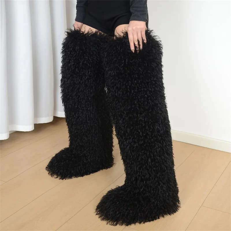 Stivali mongoli alti alla coscia da donna Stivali alti invernali Nuovi stivali da neve in pelliccia sintetica Stivali da donna Gamba Stivali lunghi caldi Tendenze donna 2025