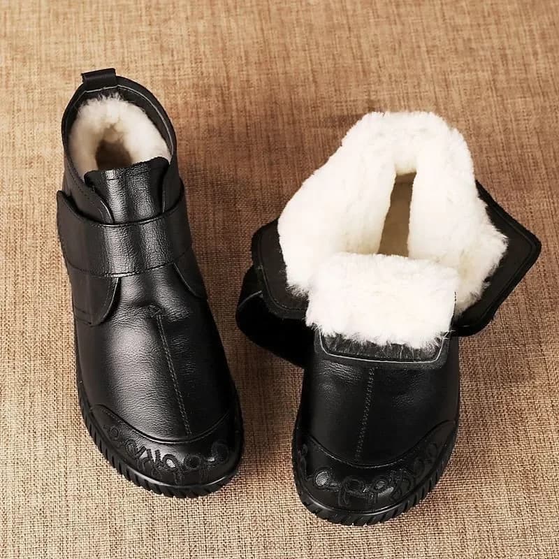 Women's Real Leather Ankle Boots Thick Bottom Plush Shoes Women Winter Warm Shoes Fashion Cool Footwear Size 35-41