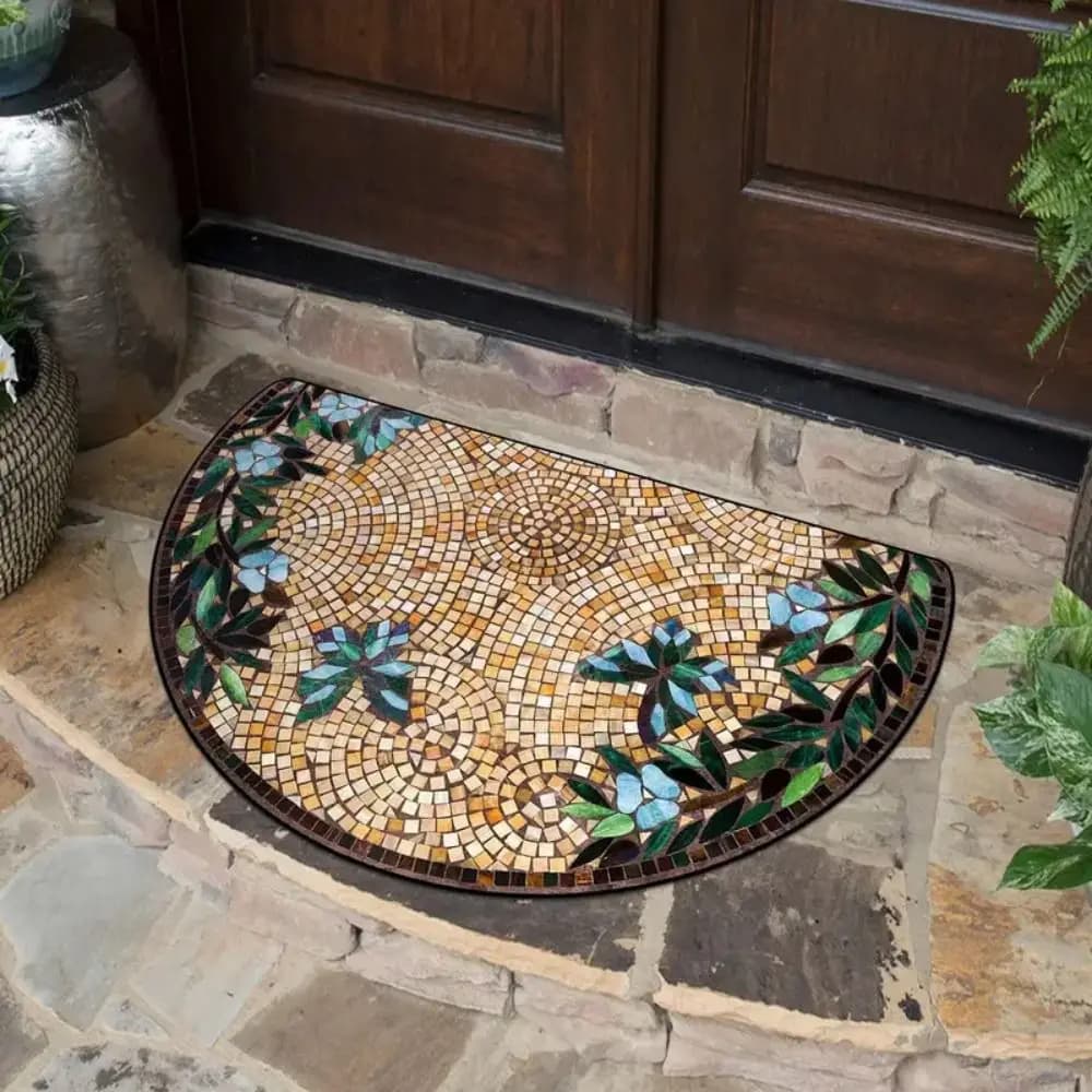Nuovo tappeto semicircolare antiscivolo Antivegetativa Tappetino per porta facile da pulire Tappetino di benvenuto in stile etnico Decorativo per la casa