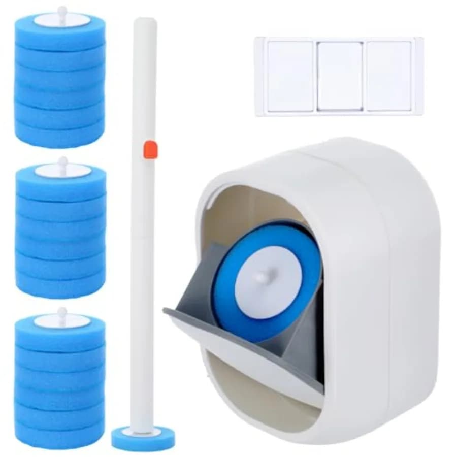 Spazzola per WC usa e getta, detergente per WC, kit con supporto a parete, bastoncini per la pulizia del WC, 42 pezzi