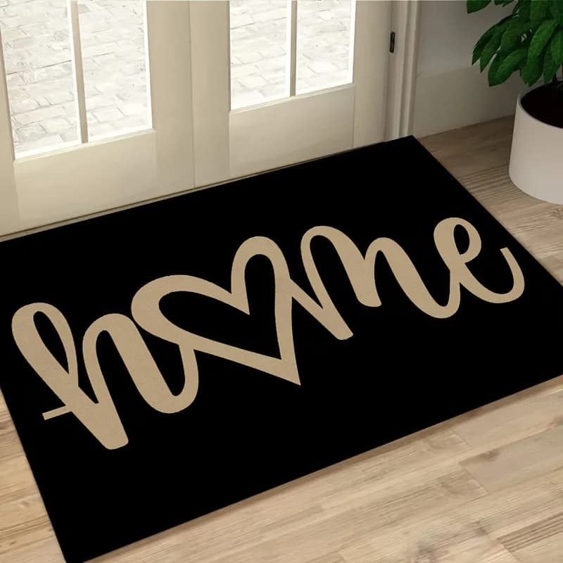 VIKAMA Love Handwritten Home Mat, Black Entrance Carpet, Modern, Simple, Stainproof Foot Mat, Porcine, Kitchen, Living Room