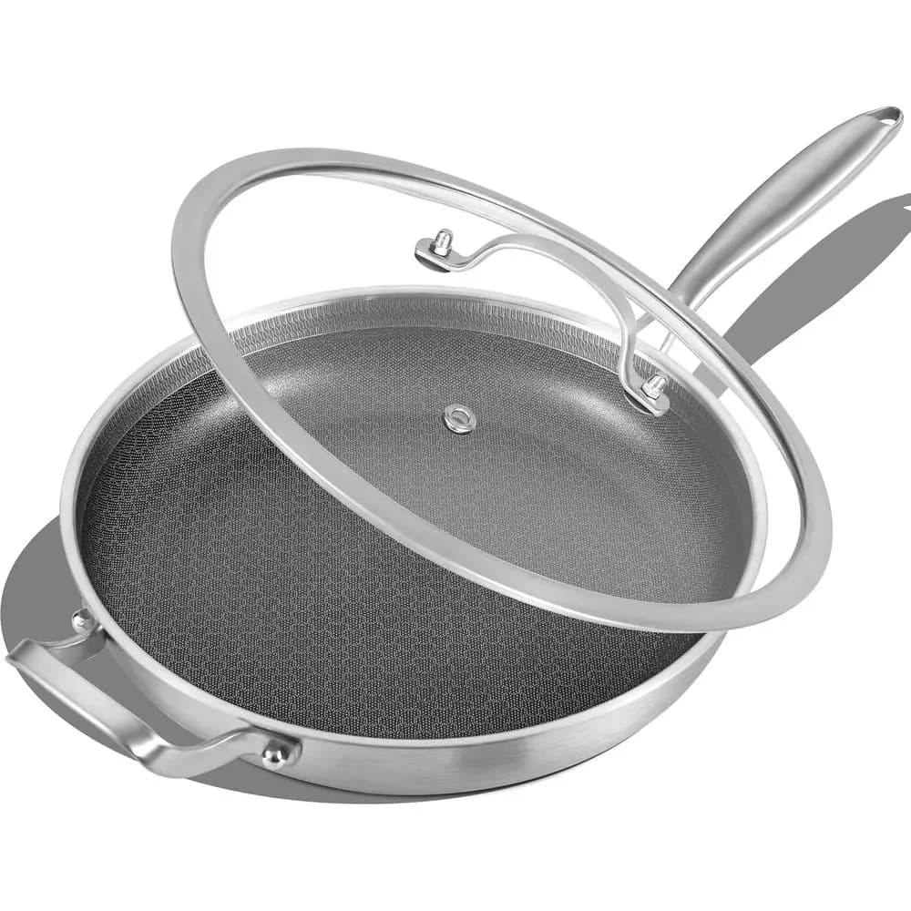 Hybrid 12-inch Hybrid Plate with Cover, Stainless Steel Tri-Ply, Compatible with Induction, Dishwasher Washable and Oven
