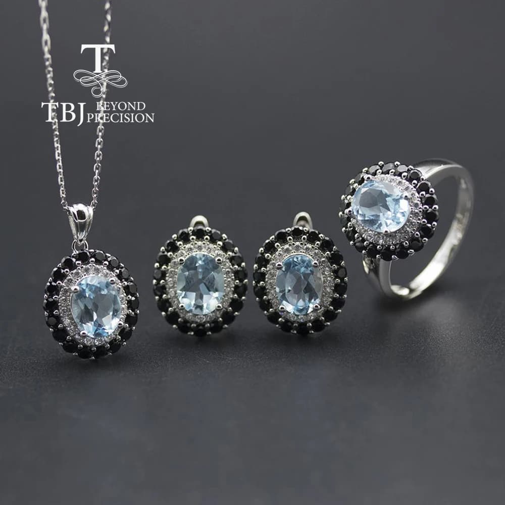 Set di Gioielli in Topazio Naturale Brasiliano 10ct, Anello in Argento Sterling 925 con Gemma Vera, Ciondolo, Orecchini e Chiusura, Regalo per Donne e Mamme
