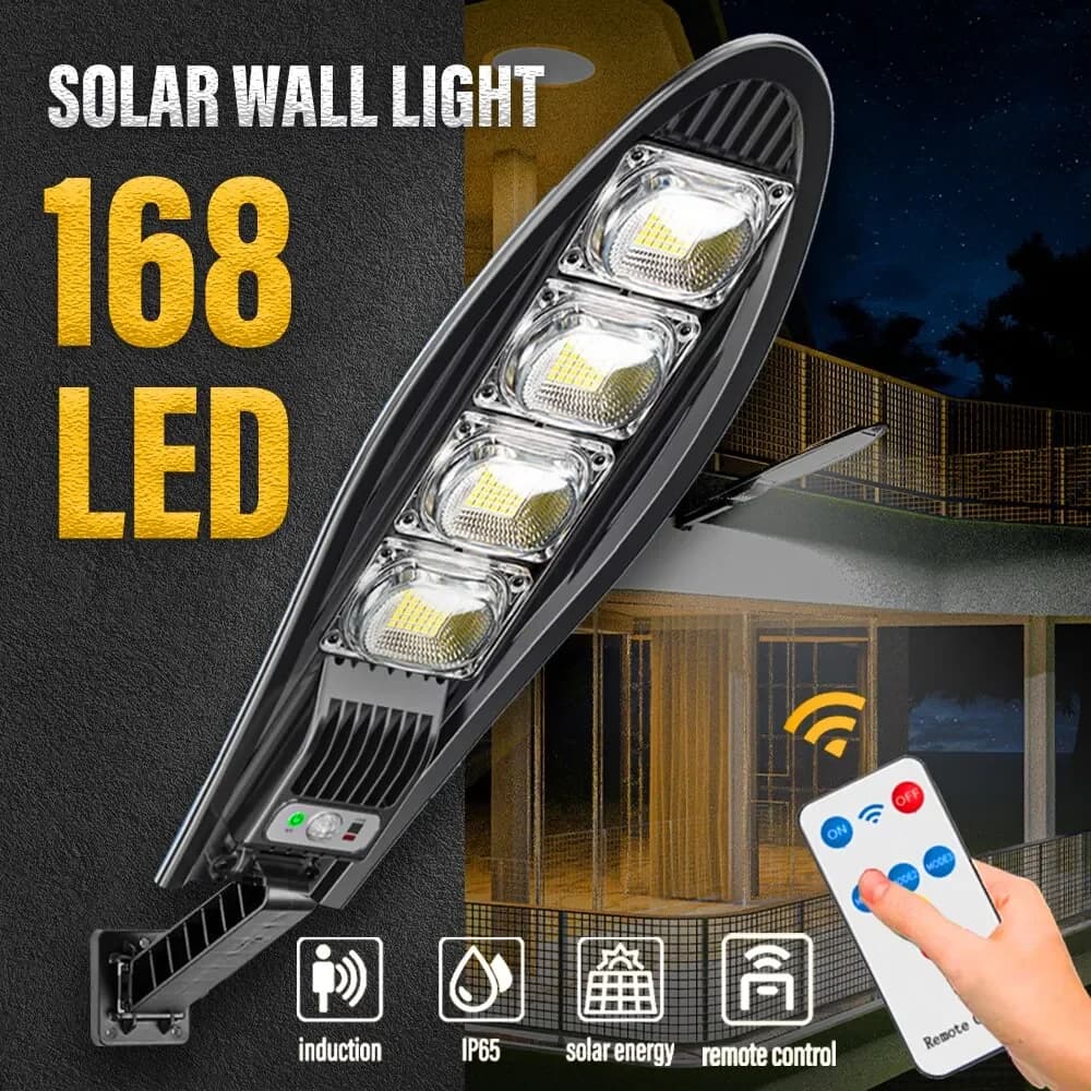Lampione stradale da giardino per esterni con luci solari a LED con sensore di movimento e telecomando Lampada da parete impermeabile per proiettore da garage