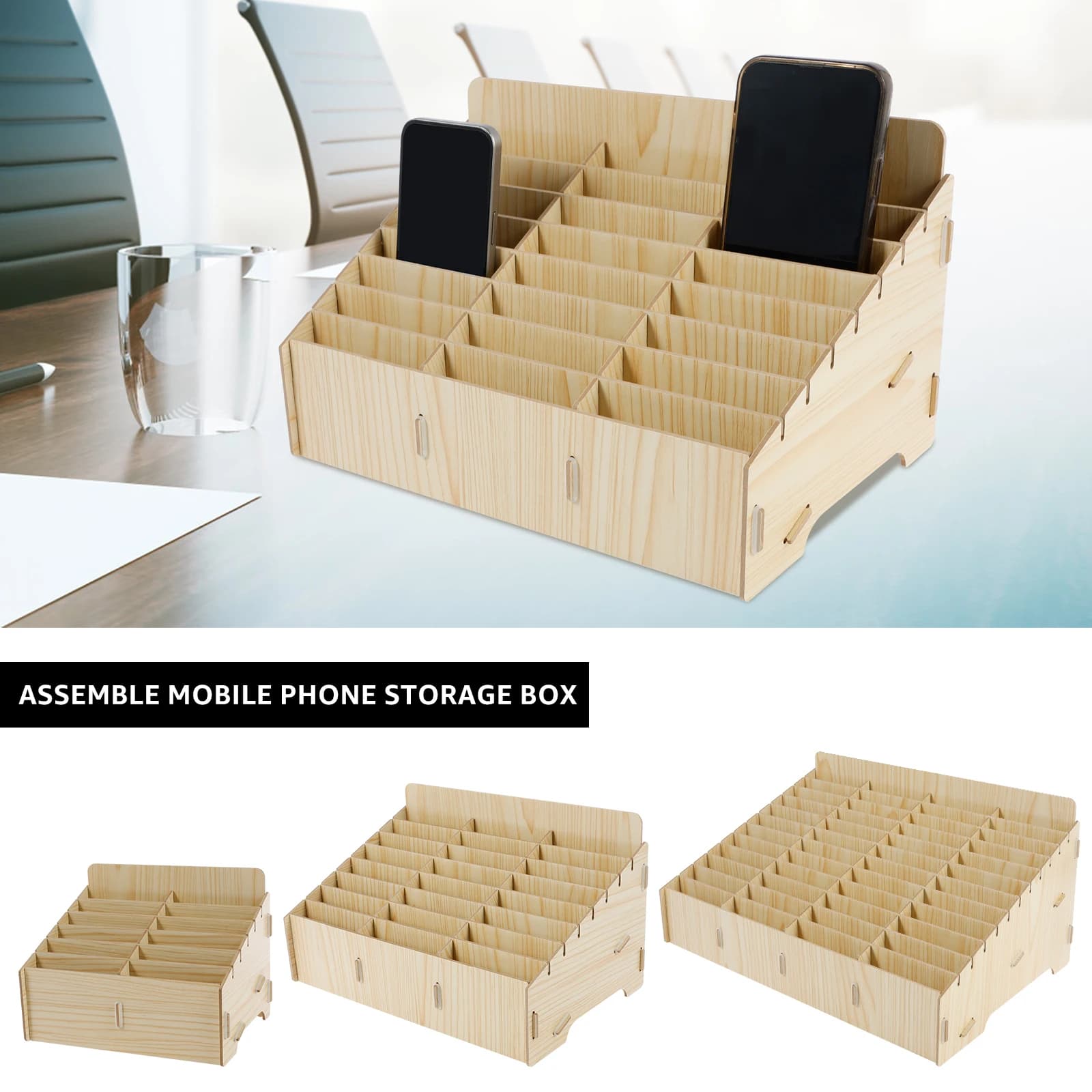 Supporto per telefono cellulare in legno Scatola portaoggetti per telefono solida Supporto per telefono versatile Organizzatore da tavolo Facile da installare Conservazione della gestione del telefono