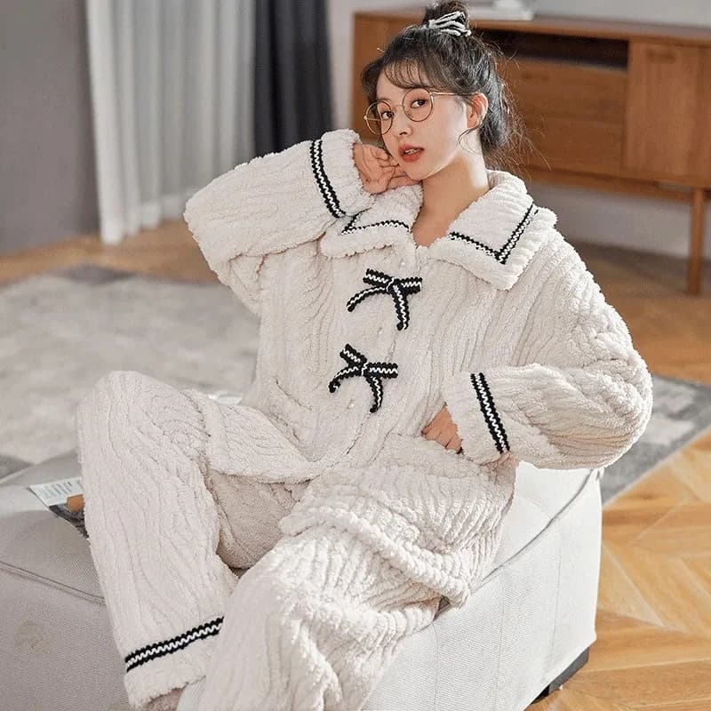 2 pz/set pigiama da donna autunno e inverno studenti casa indossare imbottito e ispessito caldo principessa vestiti abbigliamento femminile Buono