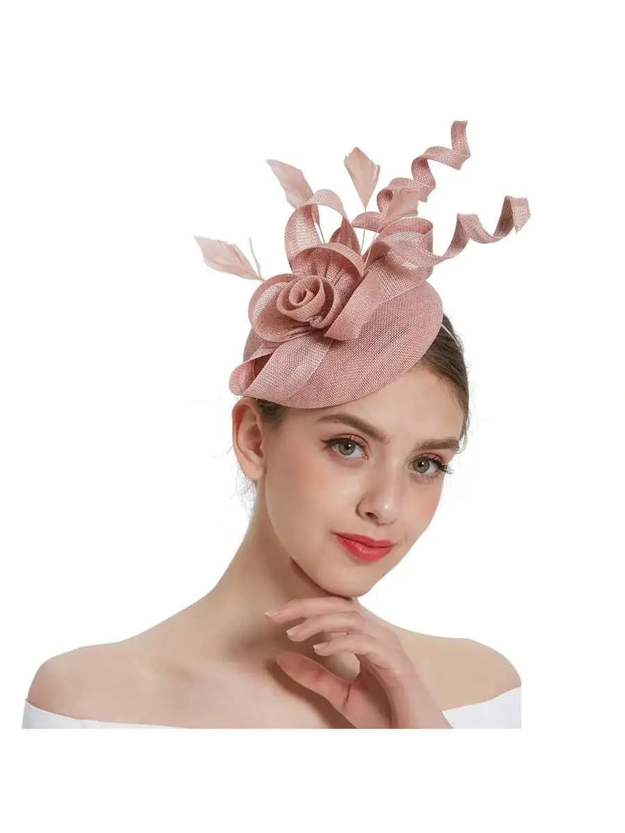 Cappello fascinator floreale rosa per donna, accessori per matrimoni, tea party, Kentucky Derby