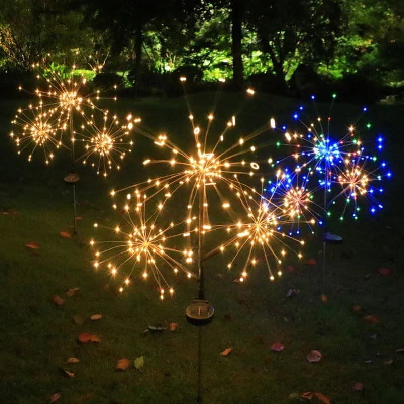 Luci per fuochi d'artificio a LED da 1/3 teste Ghirlanda ad energia solare Decorazione natalizia impermeabile per esterni Decorazione per matrimoni da giardino per camera da letto interna
