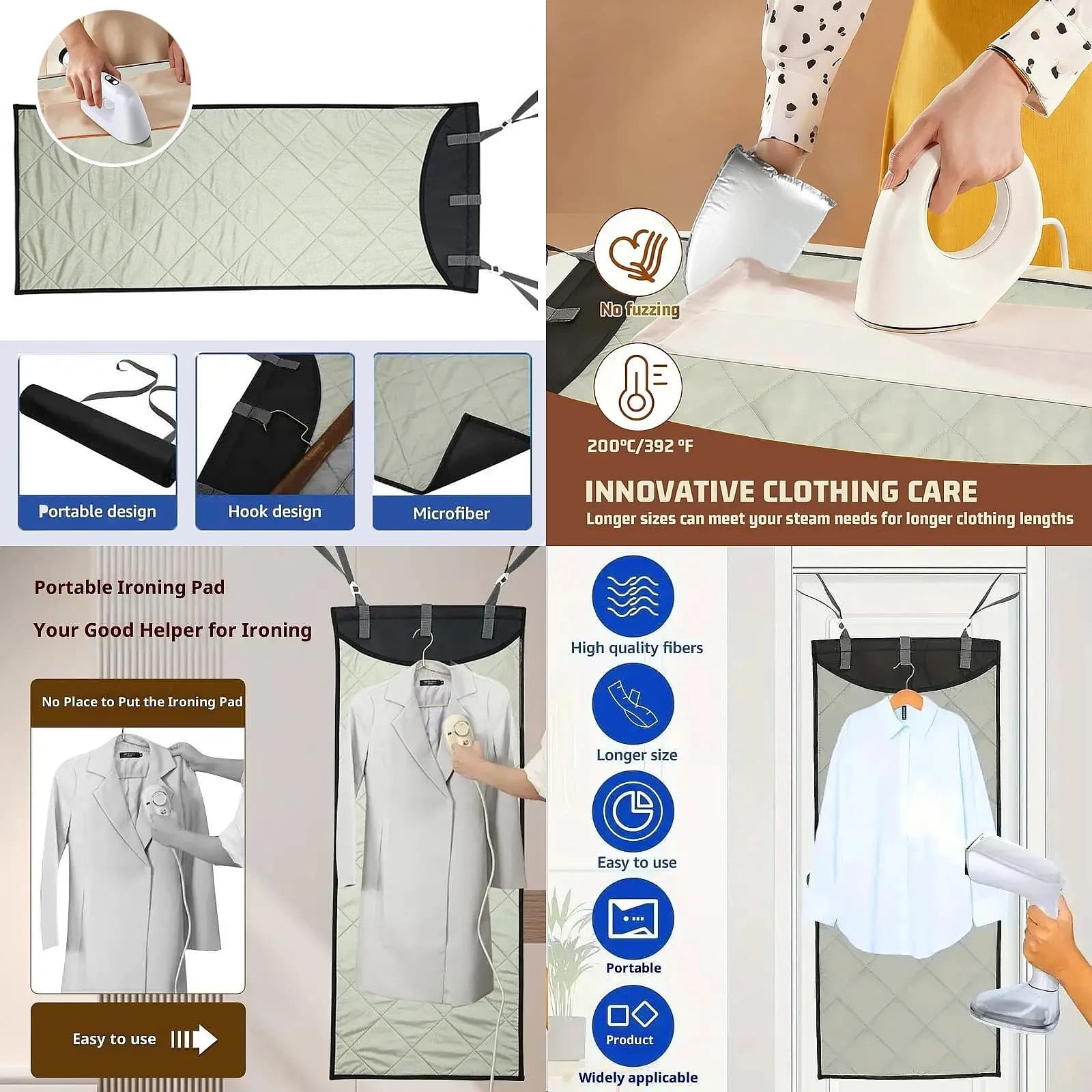 Vertical Ironing Mat Over The Door Steamer Pad Foldable Portable for Travel Business Trip Handheld Steamer Clothes Protector
