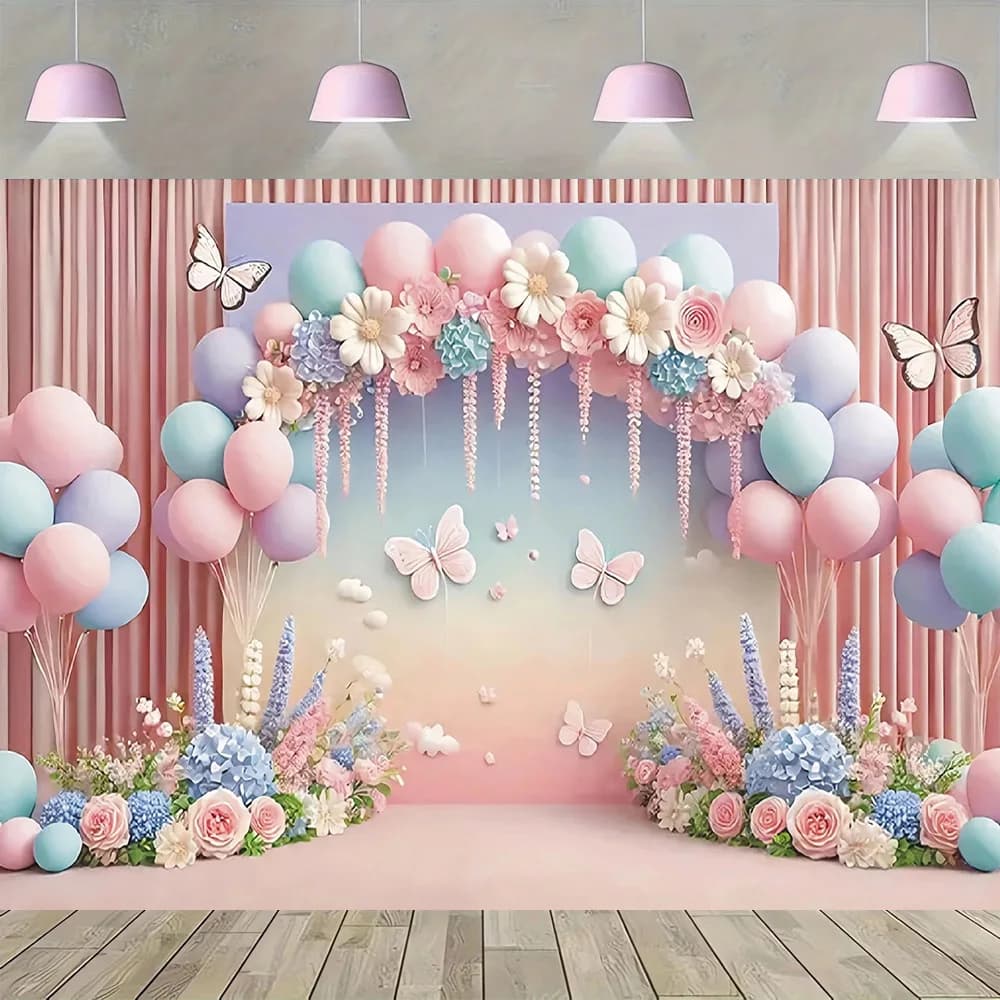 Vendita calda 1PC dolce farfalla fiore rosa tenda compleanno sfondo perfetto per la fotografia di feste bambini baby shower decor
