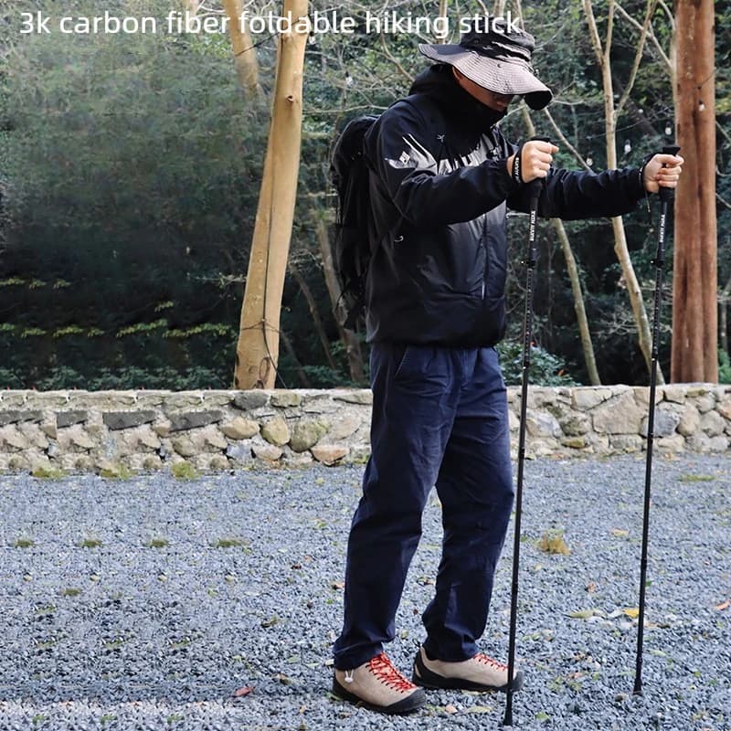 3K Carbon Fiber 5-Section Folding Hiking Pole, Ultra-Light Portable Trekking Stick, Strong Load Sturdy Durable for Outdoor