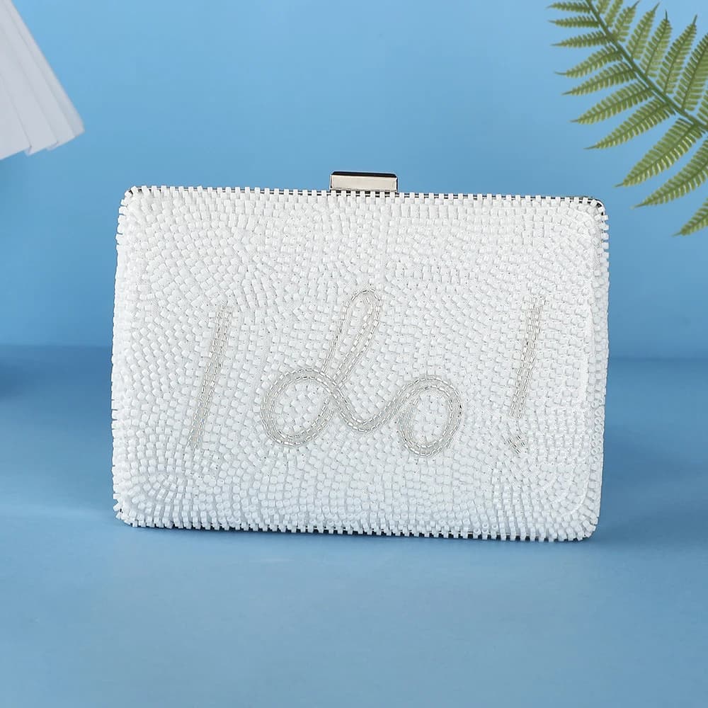 Borsa Clutch da Sposa di Design 'I Do', Borsetta da Sera con Perle, Borsa a Tracolla Trendy per Feste di Matrimonio Femminili