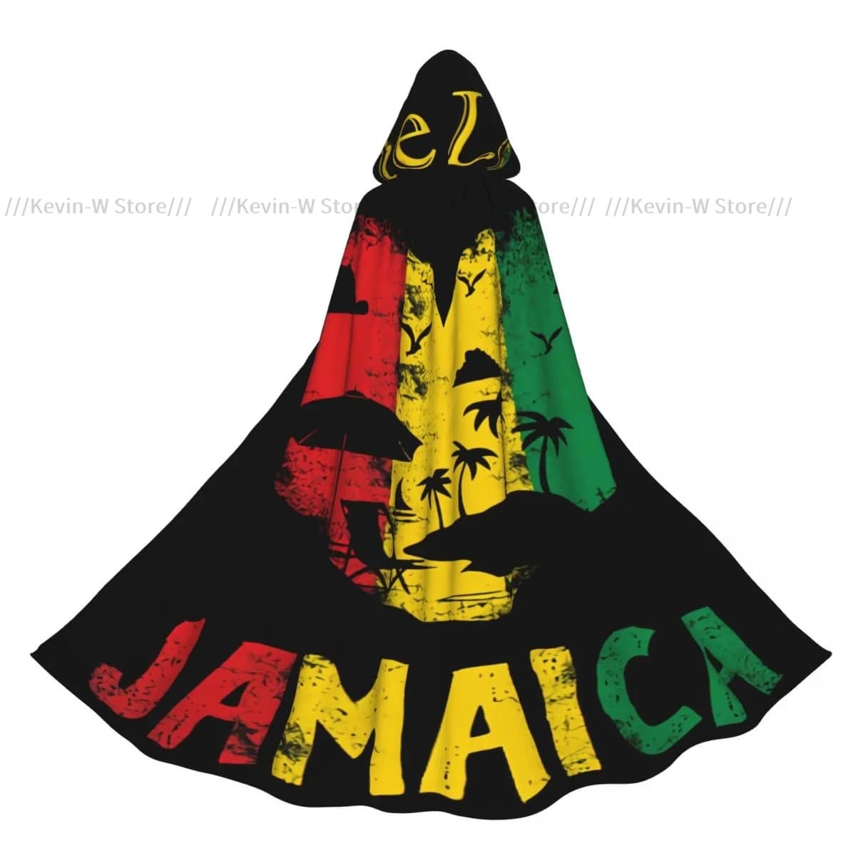 Mantello Lungo con Cappuccio One Love Jamaican, Cappotto con Cappuccio Autunnale