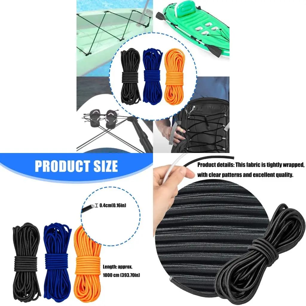 Q39E Marine Grade Kayaks Tie Down Strap Elastic Tie Down Strap Cable 32ft Stretch String Rope Elastic Bungee Shock Cord