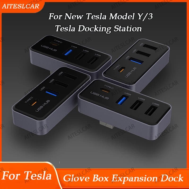 AITESLCAR 4-in-1 Glove Box Docking Station Dock di espansione Adattatore USB per Tesla Model 3 2024 Model Y 2024-2025 2026