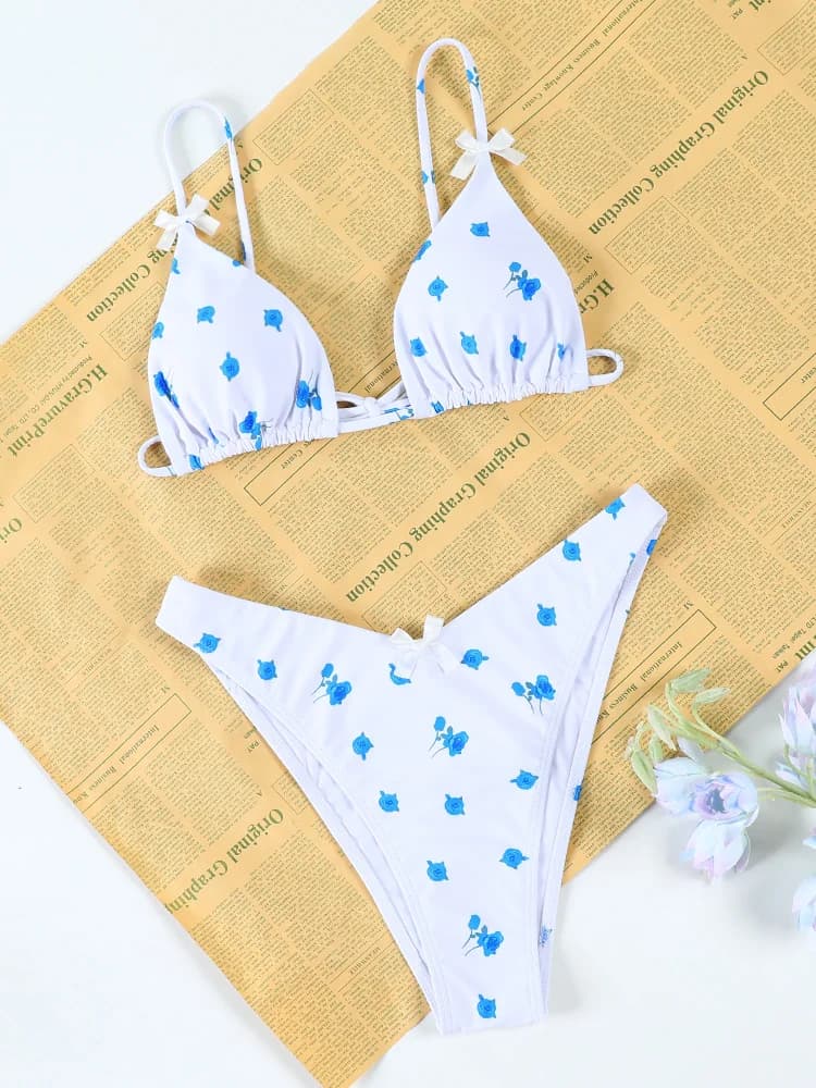 Costumi da bagno Blue Print Bikini 2026 da donna, modello a triangolo con laccetti, per l'estate