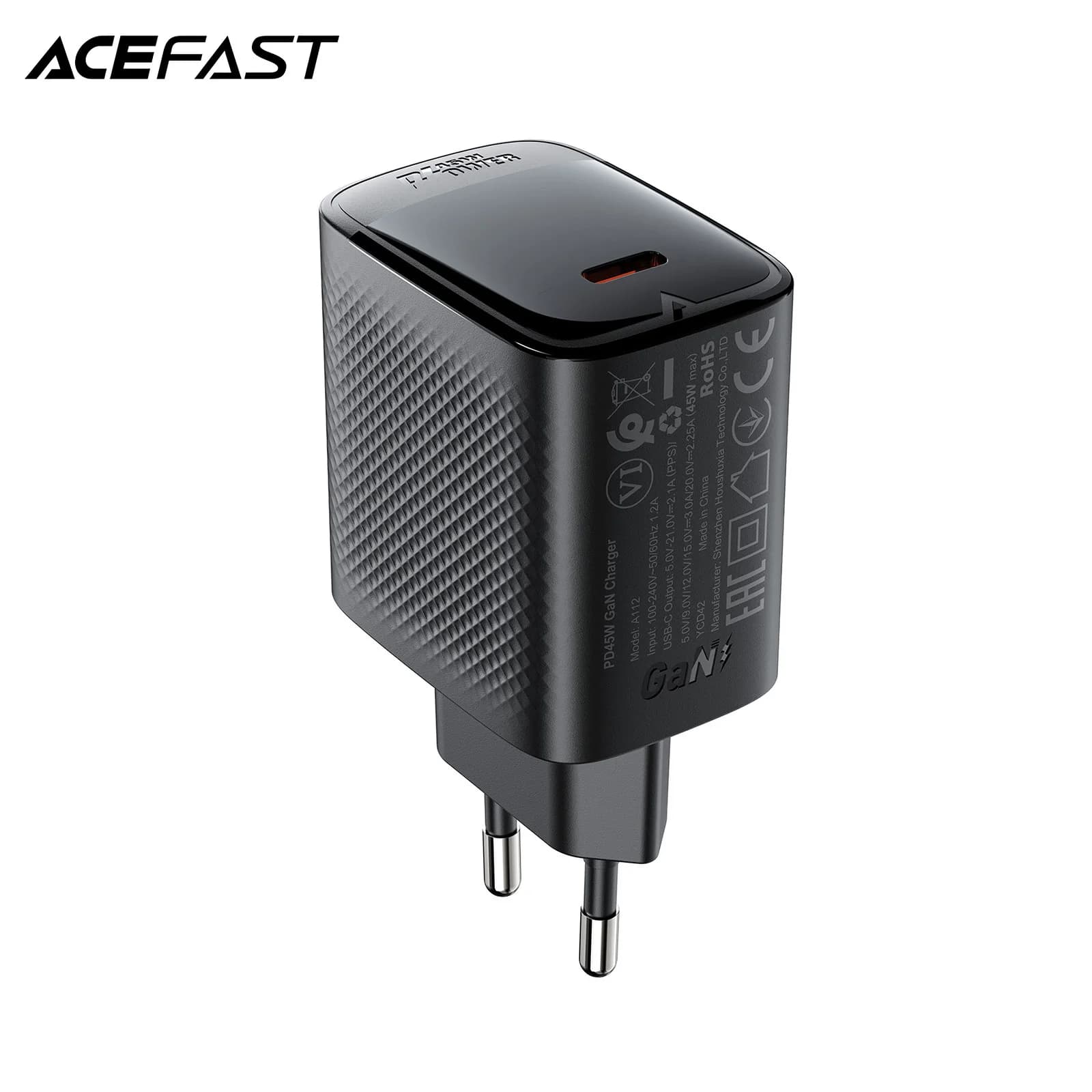 ACEFAST Spina UE GaN PD 45W Caricatore del telefono a ricarica rapida per iPhone 17 16 Pro Max USB C Adattatore da viaggio a ricarica rapida per Samsung