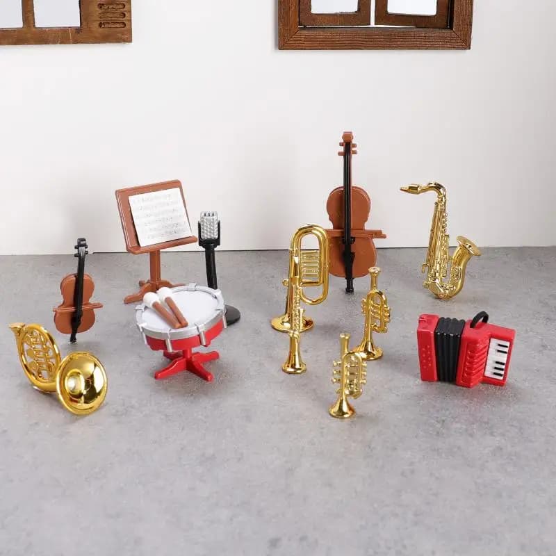 Modellino di Strumento Musicale per Decorazione Casa, Set Miniatura Fisarmonica e Sassofono in Scala 1:12 per Casa delle Bambole