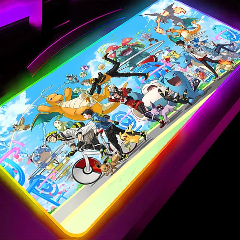 Tappetino per mouse RGB di grandi dimensioni in gomma naturale per giocatori di e-sport, retroilluminato, per tastiera di computer portatile, LED, Pokemon Snorlax, tappetino per mouse per PC