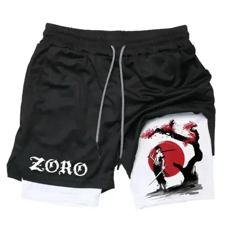 ONE PIECE Anime Zoro Joint Sports Pantaloncini a doppio strato estivi Nuovi pantaloncini unisex Y2K da nuoto ad asciugatura rapida e traspiranti 2 in 1