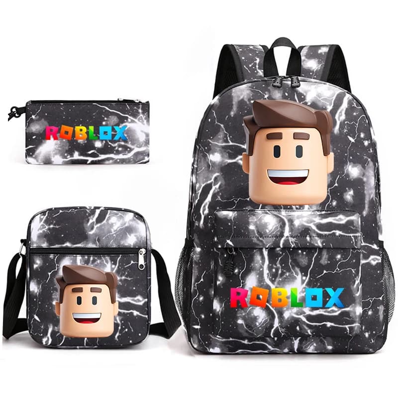 Set di 3 Pezzi con Zaino, Borsa a Tracolla e Astuccio con Stampe Espressive dei Personaggi di Roblox per Ragazzi e Ragazze, Materiale Scolastico