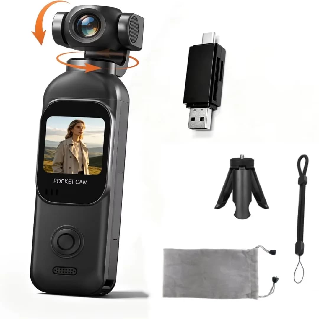 POVCAN 1080P Vlogging Camera with 270° Rotating Lens with Touch Screen Pocket Camera with Audio & Video Recording for Daily Life
