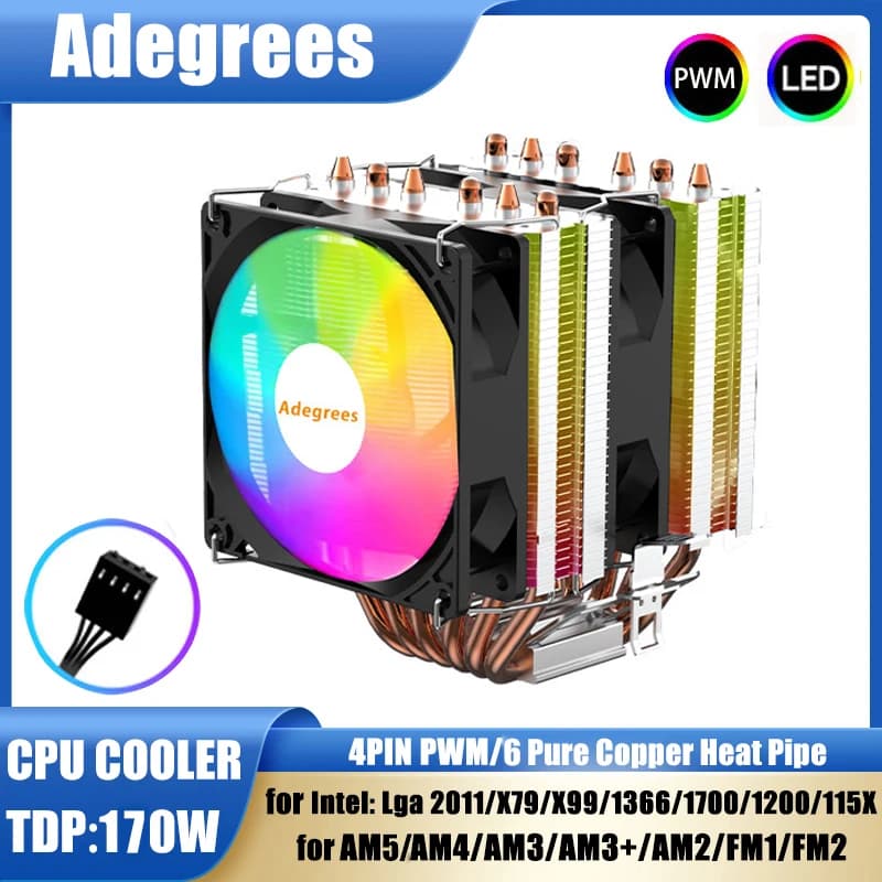 Air-cooled CPU Cooler 90mm RGB Cooling Fan Twin Towers 6 Heat Pipe 4pin/PWM for LGA2011 115x 1200 1700 X79 X99 AMD AM3 AM4