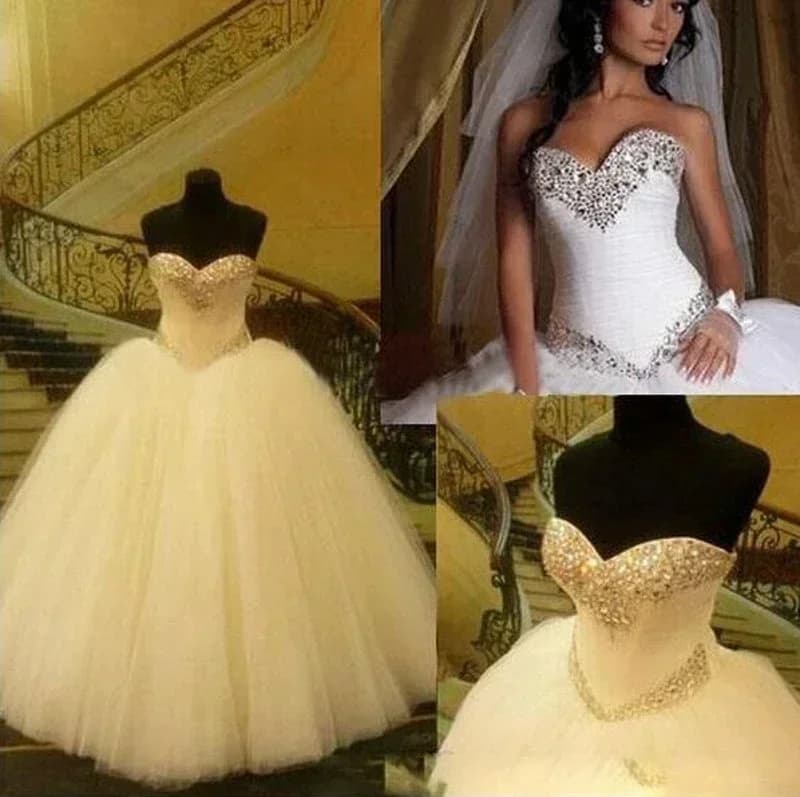 Customized New Formal Ball Gown Wedding Sequins Crystals Sweetheart Bridal Dress Puffy Romantic Tulles