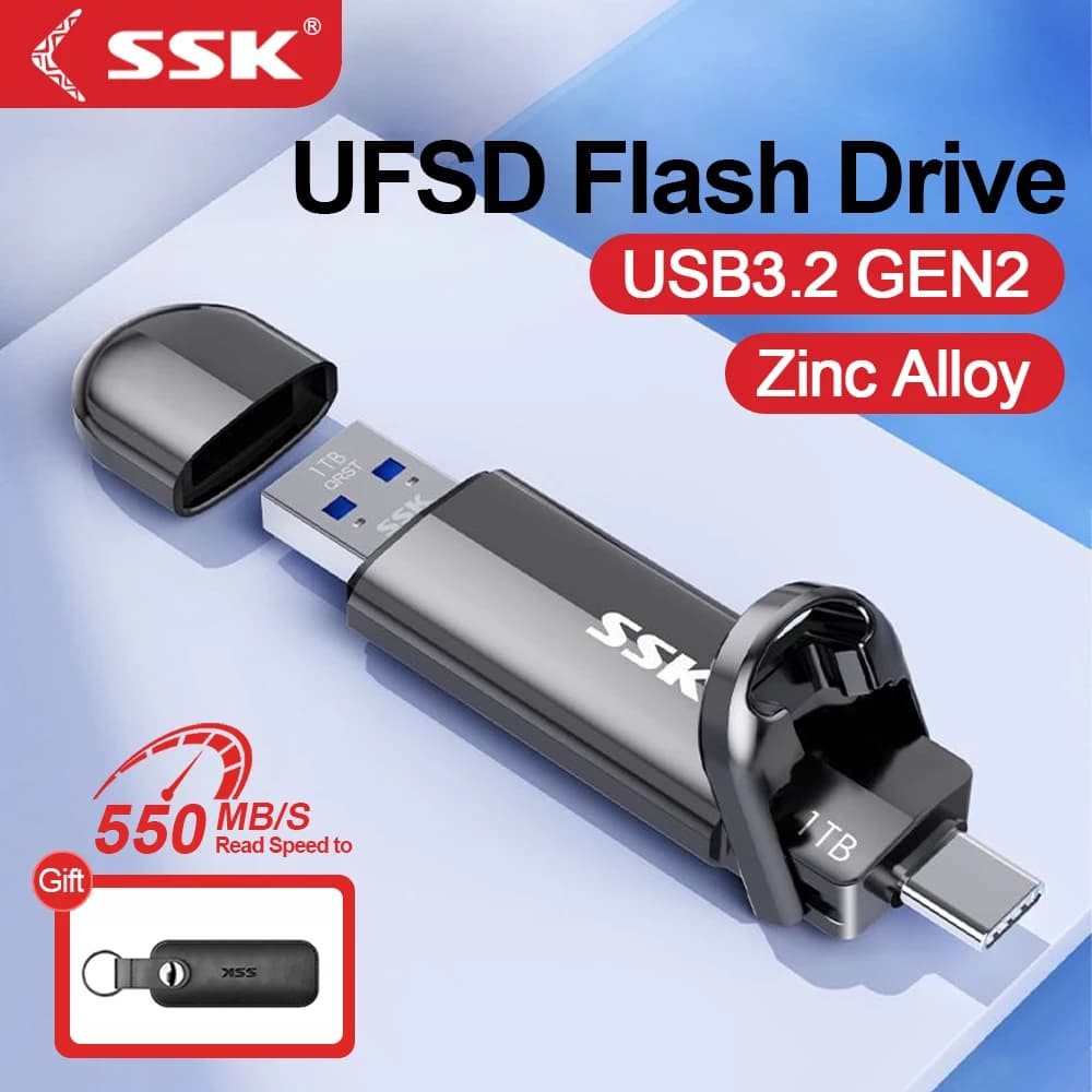 Unità USB SSD portatile SSK 256G/1T/2T SSD Unità SSD esterna ad alta velocità da 550 MB/S Tipo C USB 3.2 Doppia unità per laptop Mac
