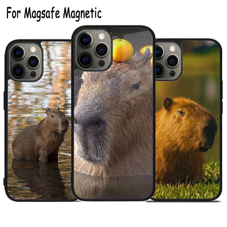 Cover per telefono con ricarica wireless a forma di Capibara per iPhone 17 Air 15 16 16e 14 13 11 12 Pro Max Plus, custodia magnetica Magsafe con paraurti