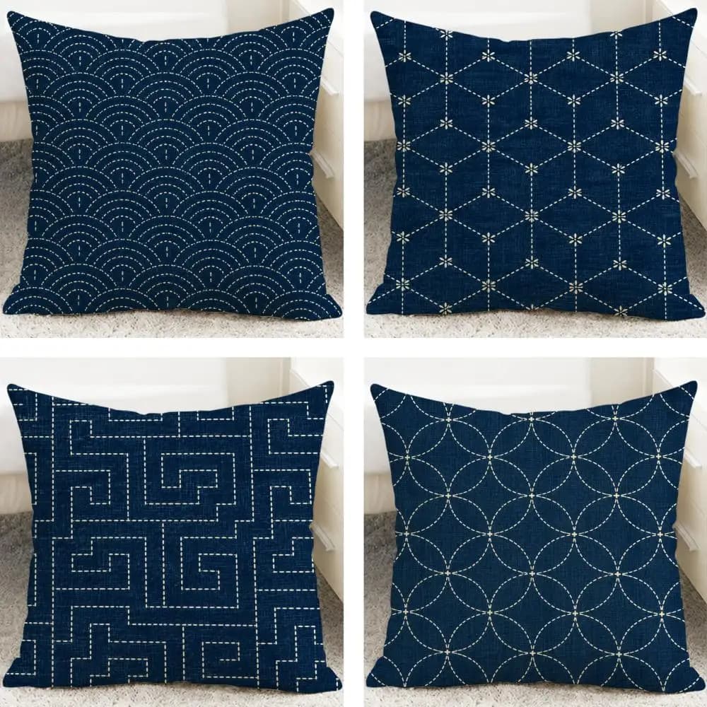 Japandi Traditional Sashiko Embroidery Cushion Cover Cushion Covers Natural Linen Breathable Sofa Bedroom Decor Pillowcase