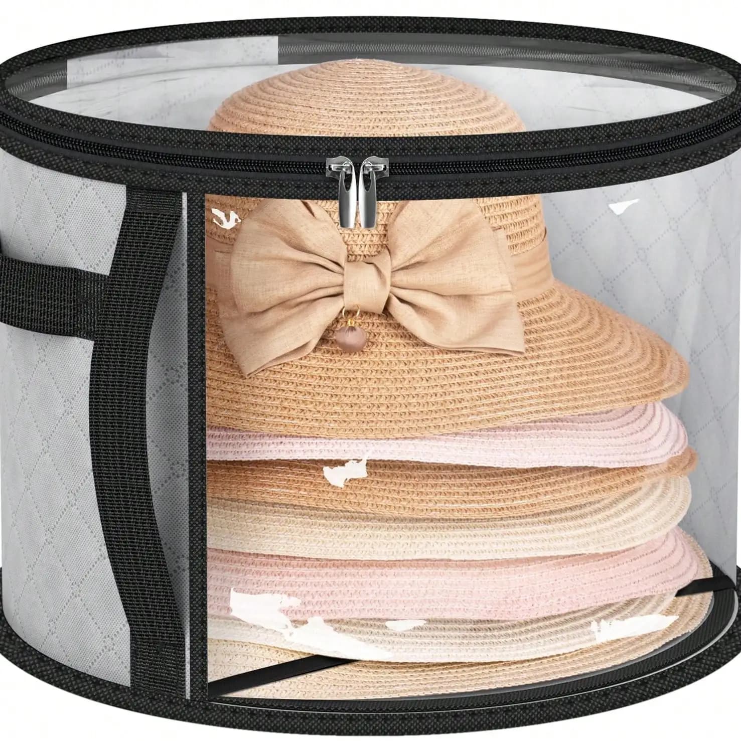 Borsa porta cappelli trasparente di grandi dimensioni, contiene fino a 7 cappelli, organizer per cappelli da cowboy per armadio, custodia per cappelli a tesa larga con maniglie per il trasporto