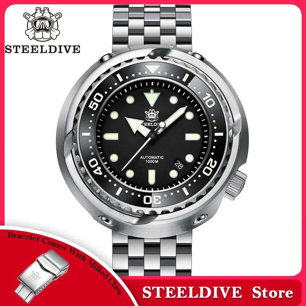 Custodia Oversize da 53.6mm 1000m impermeabile C3 Luminoyus NH35 automatico Big tonno orologio da immersione da uomo STEELDIVE SD1978