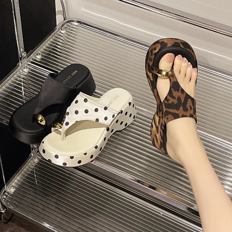 Ciabatte con Zeppa Spessa da Donna a Pois con Clip sulle Dita, Sandali Estivi con Tacco Alto, Ciabatte Comode da Donna per Vacanze