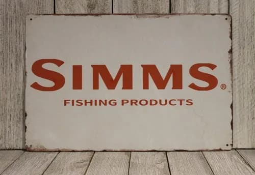 Simms Targa in metallo in metallo dall'aspetto vintage Prodotti per la pesca a mosca Pole Rod Reel Fish
