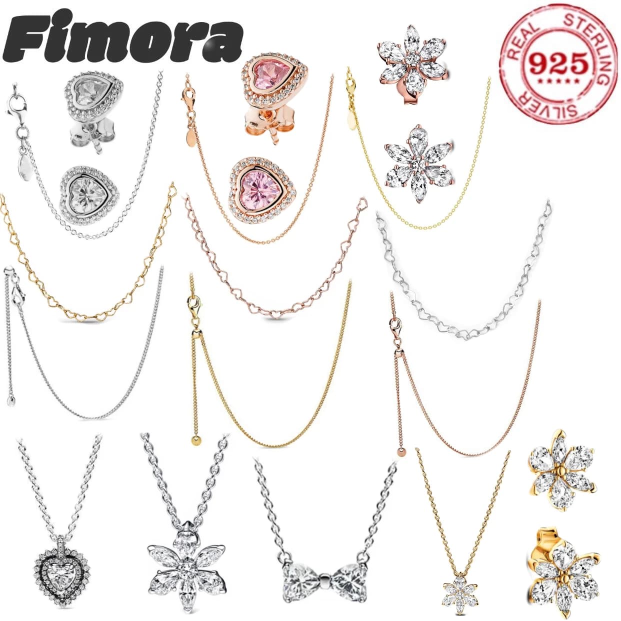 925% sterling silver heart shaped flower bow wing pattern luxury zircon stud necklace womens exquisite jewellery holiday gift
