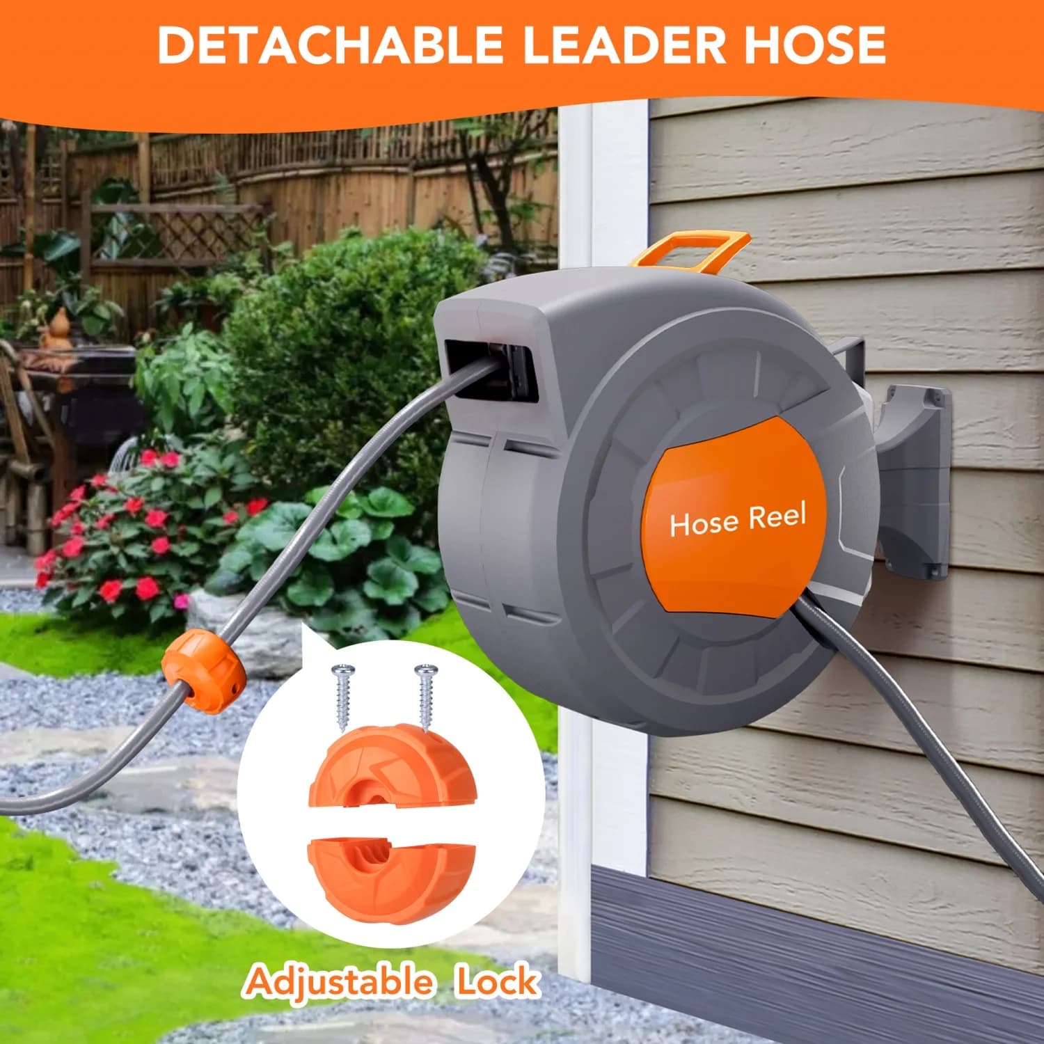 Avvolgitubo da Giardino Retrattile da 65ft/100ft, Tubo Acqua Automatico da 1/2" ID con Avvolgimento Automatico, Avvolgitubo a Parete con Ugello a 9 Getti, Blocco per Qualsiasi Lunghezza e Rotazione a 180° ° Supporto Girevole per Giardino, Autolavaggio, Giardinaggio, Lavaggio Animali Domestici, Terrazza