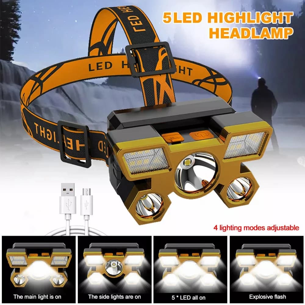 1 pc Rechargeable Front Lamp, 5 LED Portable Torch, Portable Work Light, Camping Fishing Lamp for Travel, Camping